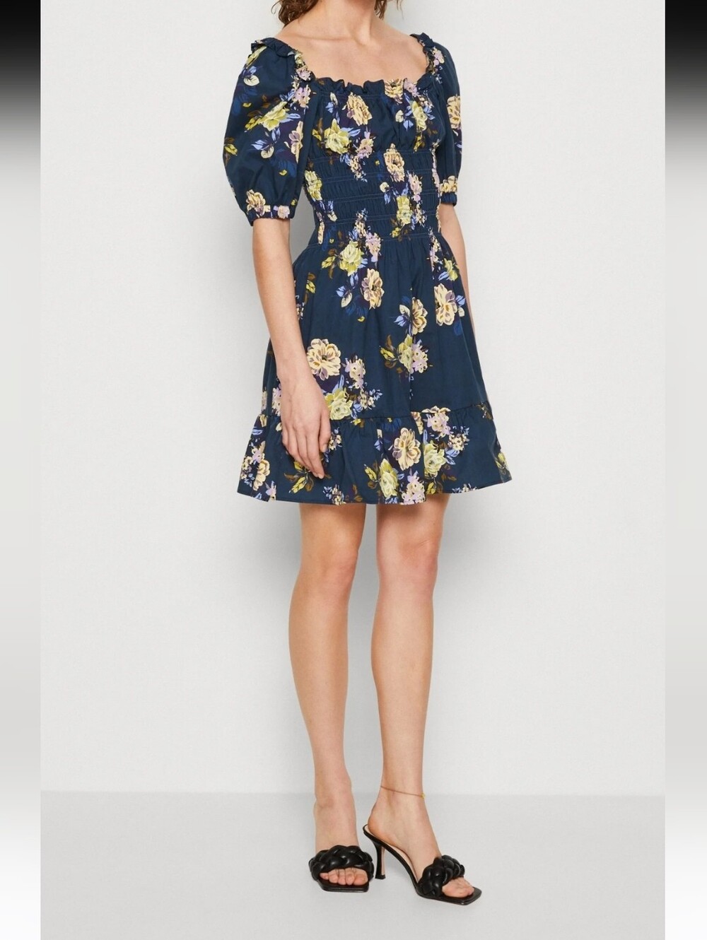 Liu Jo Navy Floral Puff-Sleeve Mini Dress Feminine Romantic Chic